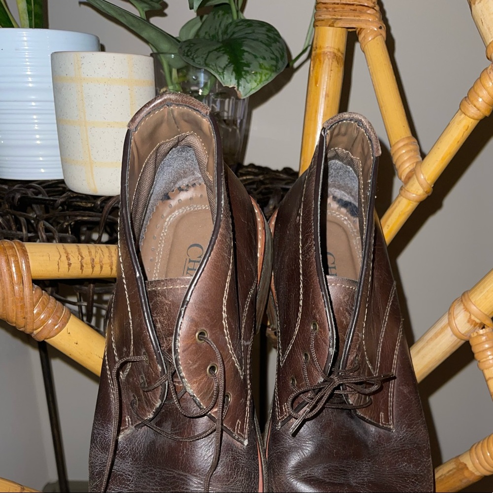 Chaps mens brown leather boots, size 12